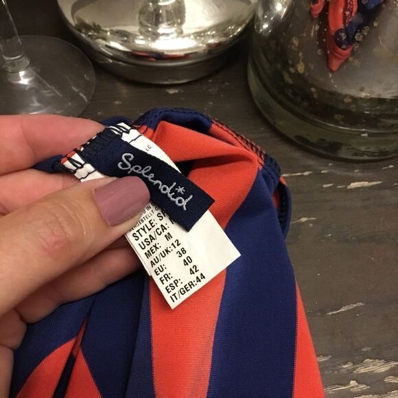 Splendid Navy/Coral Stripe Swimsuit Cover Up - Picture 3 of 3